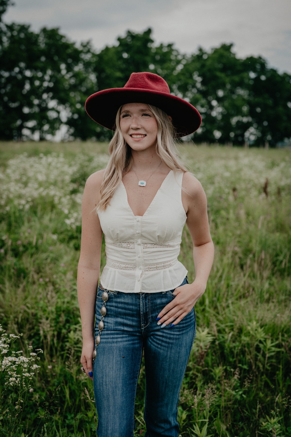 'Irene' Cream Eyelet Tie Back Tank Top by Rock & Roll (XS-XL)