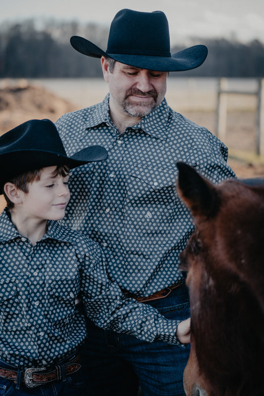 'Calloway' Men's Allover Print Grey Shirt by Roper (XXL Only)