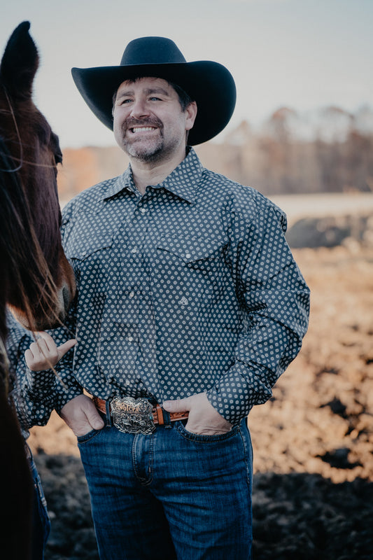 'Calloway' Men's Allover Print Grey Shirt by Roper (XXL Only)