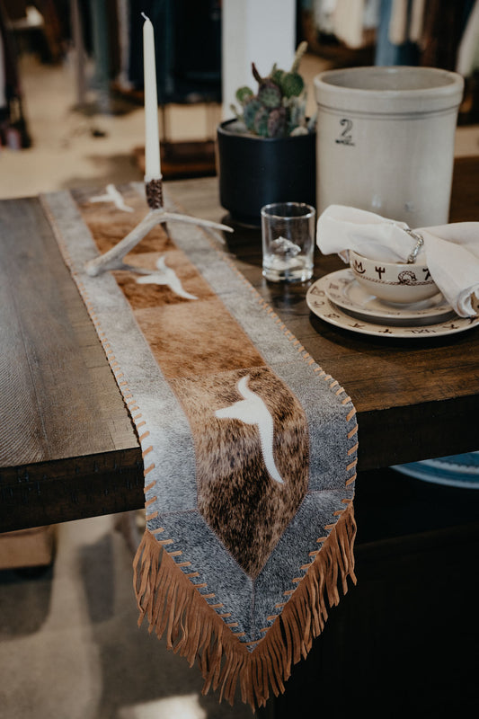 Cowhide 6ft' Table Runner with Fringe (multiple designs)