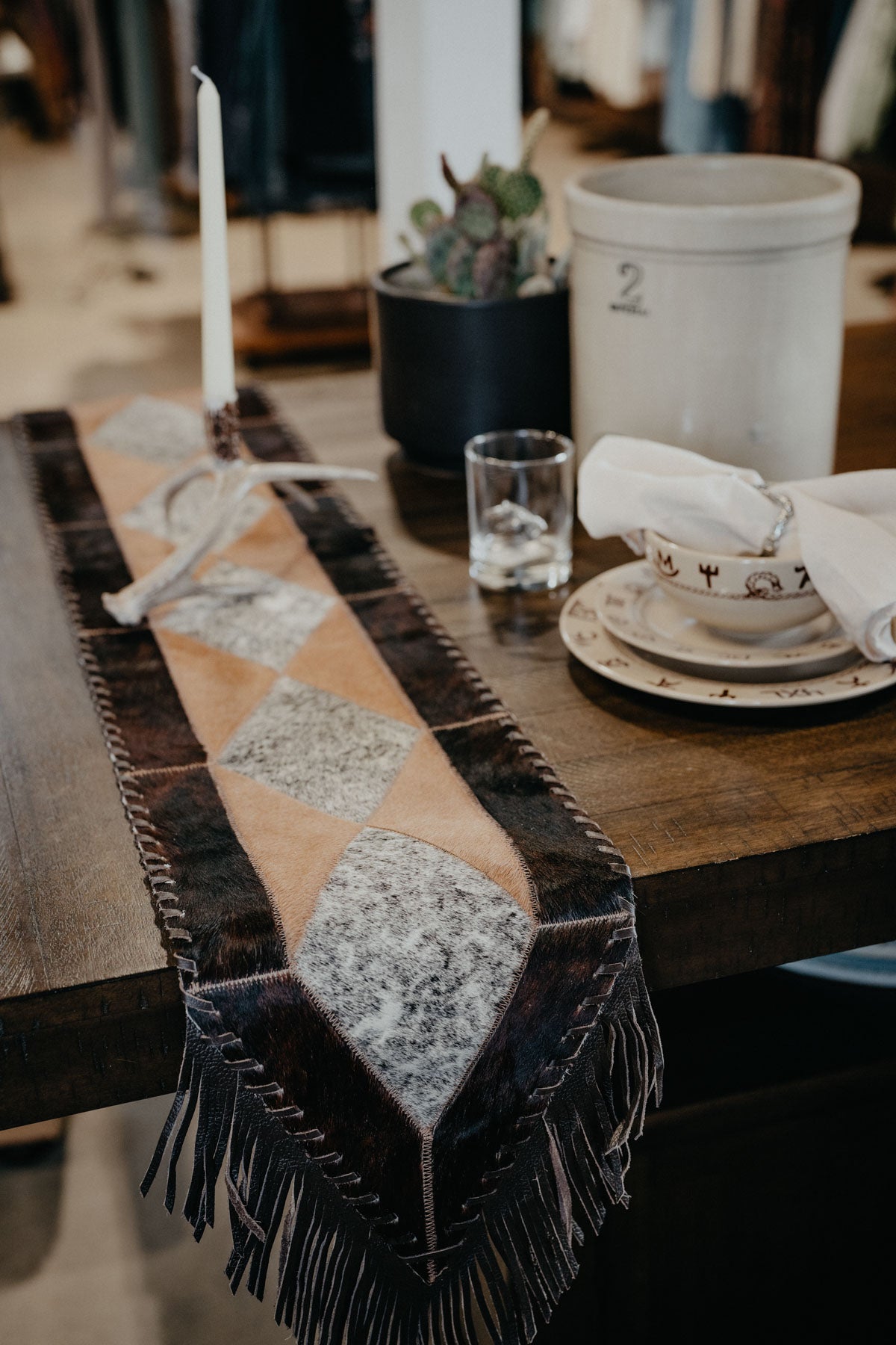Cowhide 6ft' Table Runner with Fringe (multiple designs)