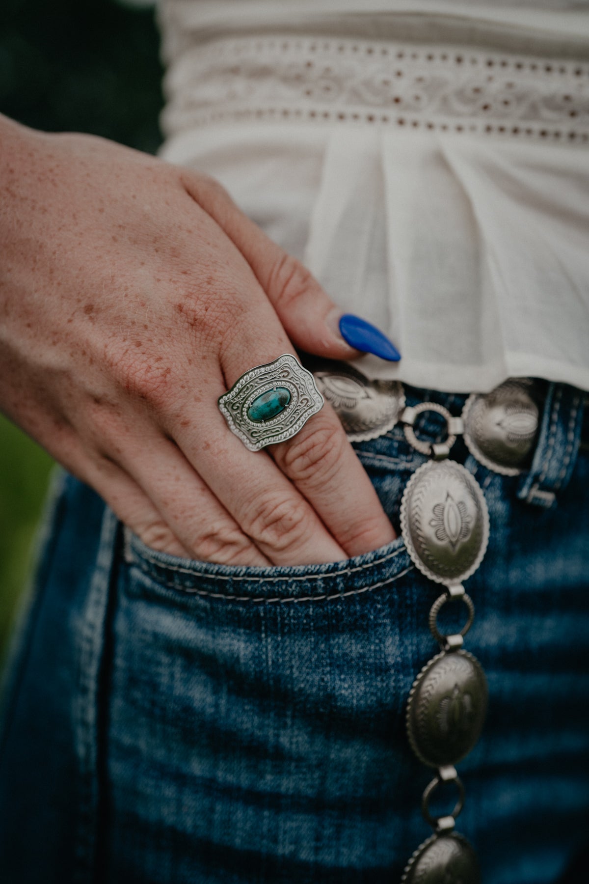 Oasis Adjustable Ring by Spurwest with Genuine Turquoise Accent