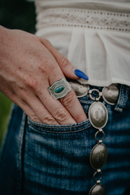 Oasis Adjustable Ring by Spurwest with Genuine Turquoise Accent