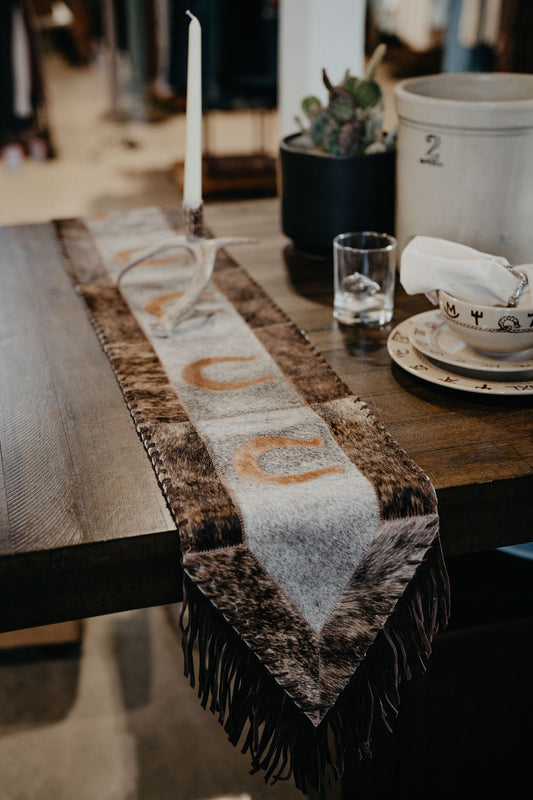 Cowhide 6ft' Table Runner with Fringe (multiple designs)