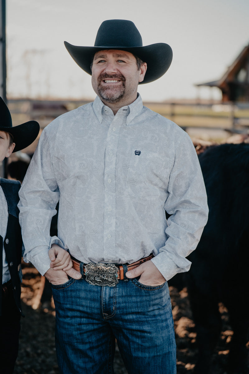 'Sterling' CINCH Men's White & Grey Paisley Button Down (S-XXL)