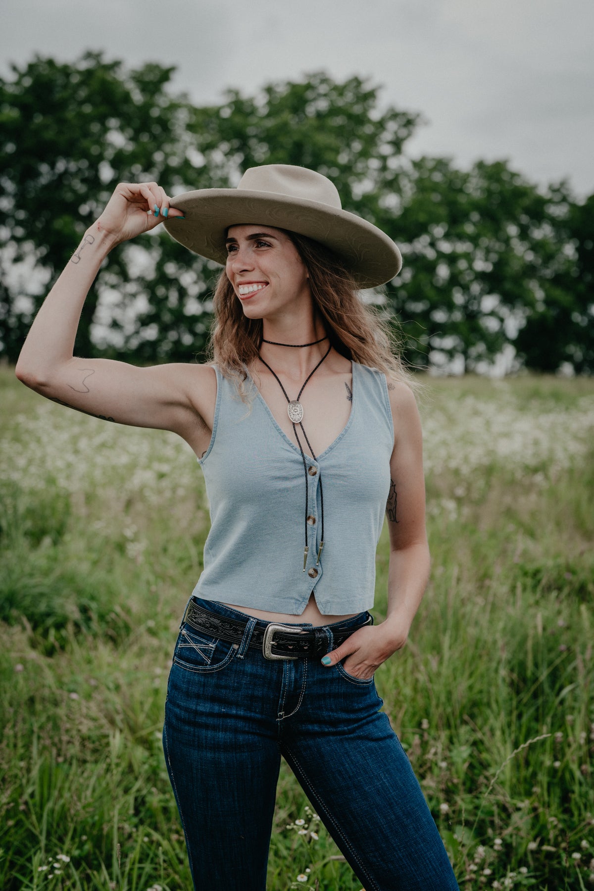 'Noelle' Jersey Denim Coloured Sleeveless Top (XS-L)
