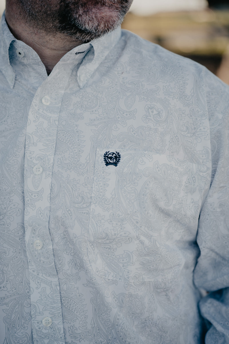 'Sterling' CINCH Men's White & Grey Paisley Button Down (S-XXL)
