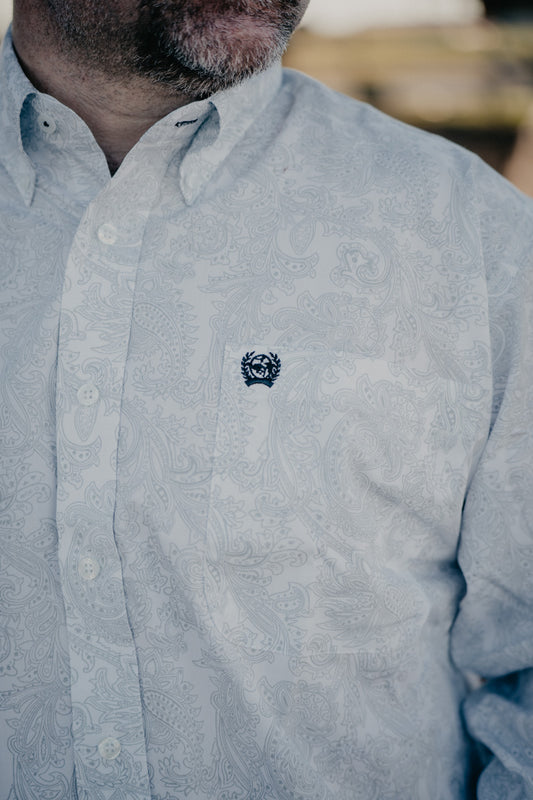'Sterling' CINCH Men's White & Grey Paisley Button Down (S-XXL)