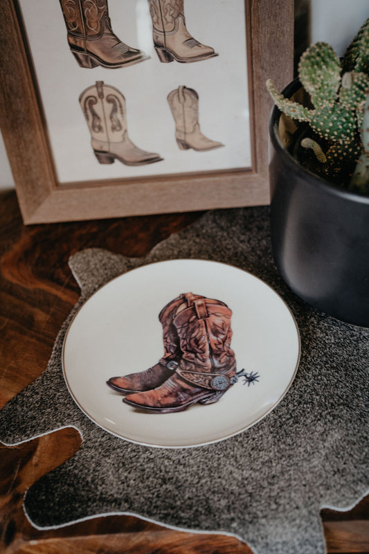 'Boot' Amarillo Western China Round Plate