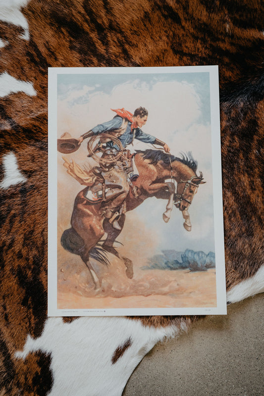 'Cowboy on Bucking Bronco' Retro Poster