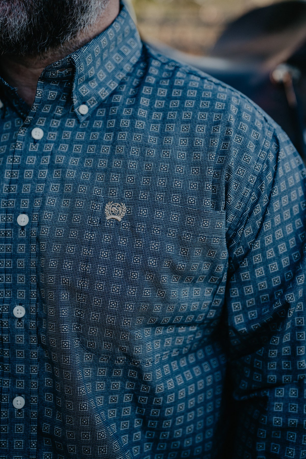 'Denver' Slate Blue & Brown Geometric CINCH Classic Fit Button Down