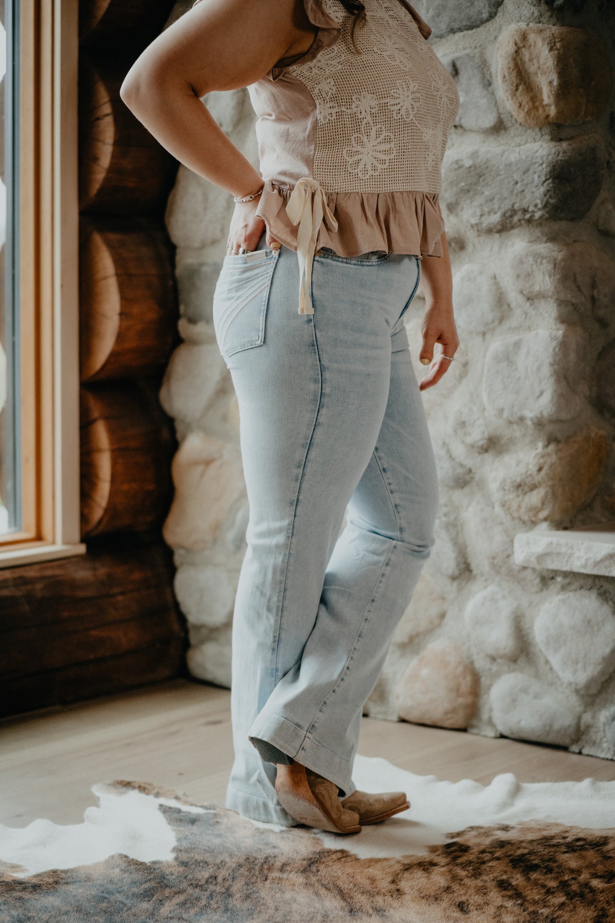 'Malibu Sky' Light Wash Dojo Trouser Jean by 7FMK (Sizes 25-32 Tailorless 32" Inseam)