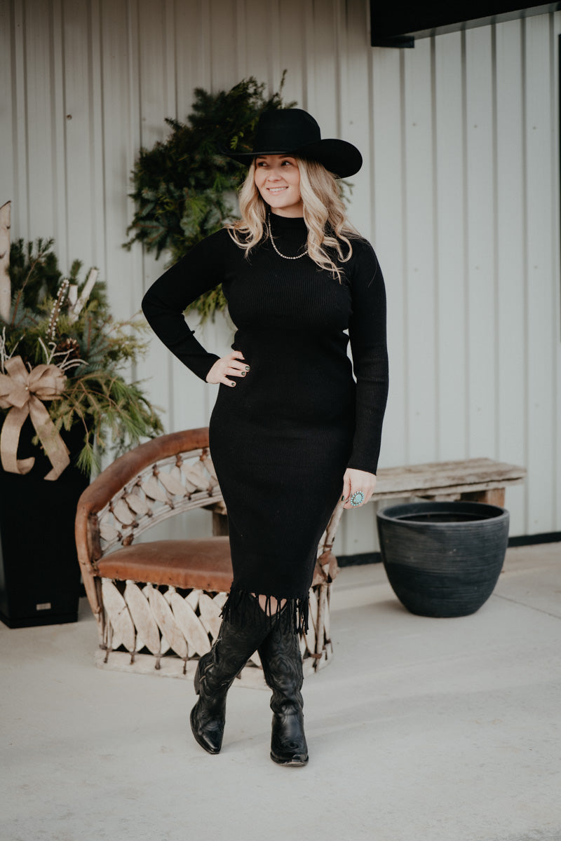 'Alicia' Black Sweater Dress with Fringe by Ariat (XS-XXL)