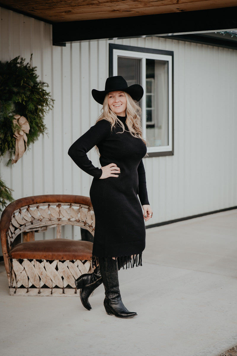 'Alicia' Black Sweater Dress with Fringe by Ariat (XS-XXL)