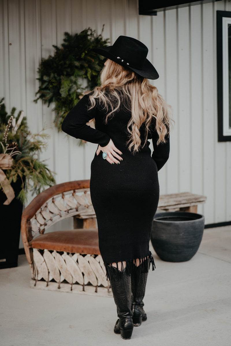 'Alicia' Black Sweater Dress with Fringe by Ariat (XS-XXL)