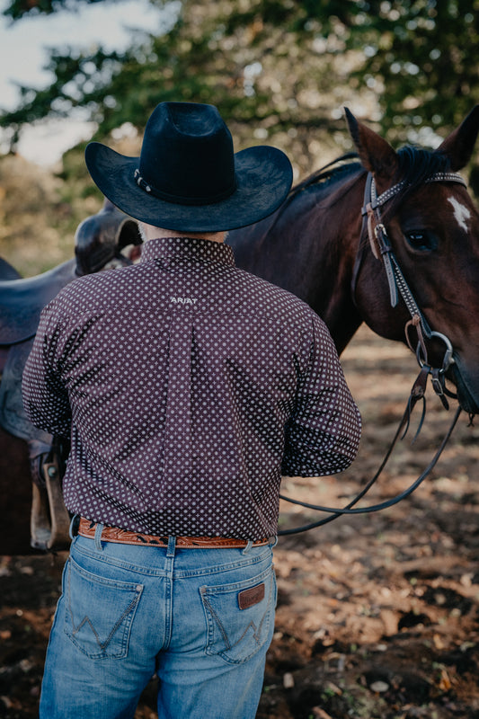 'Contstantine' Men's Dark Brown Geometric Button Down by Ariat