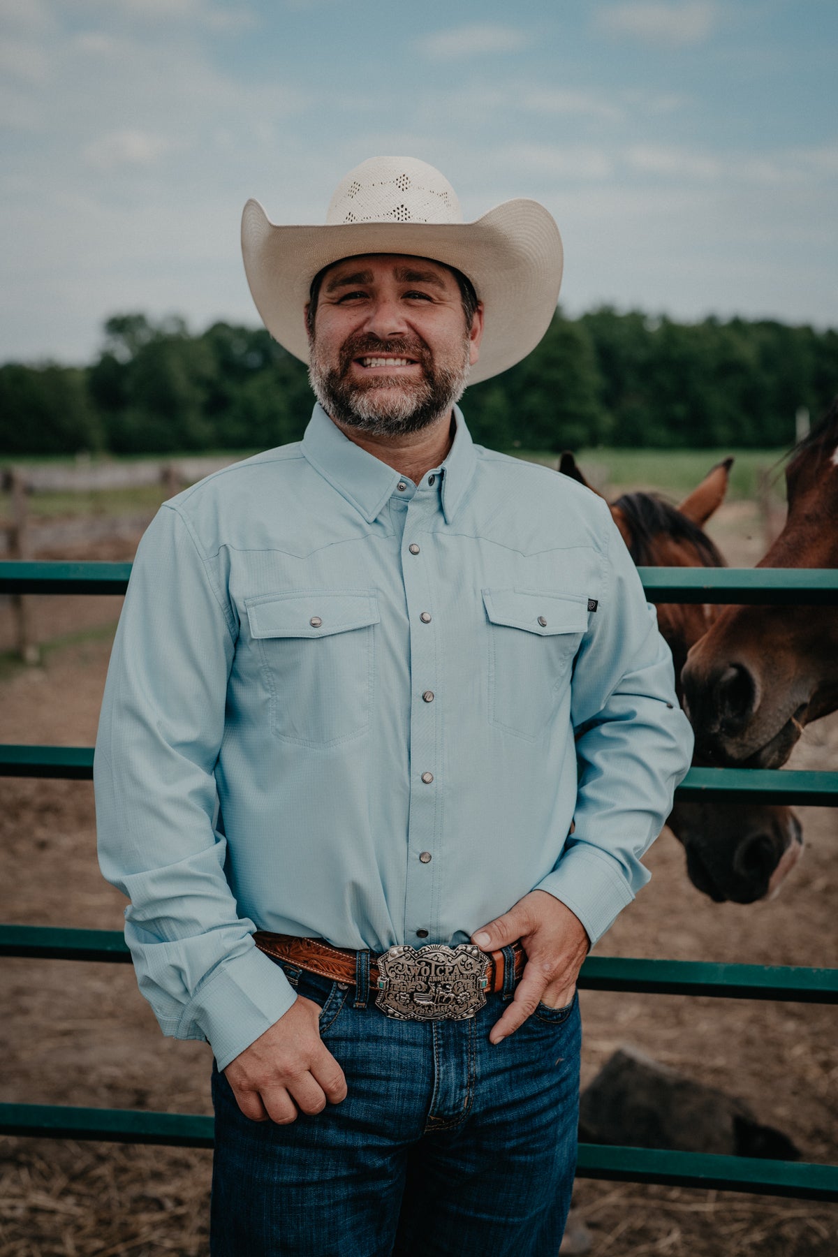 'Harlo' Men's Light Blue Tek Western Long Sleeve Pearl Snap by Rock & Roll Denim (S-XXL)