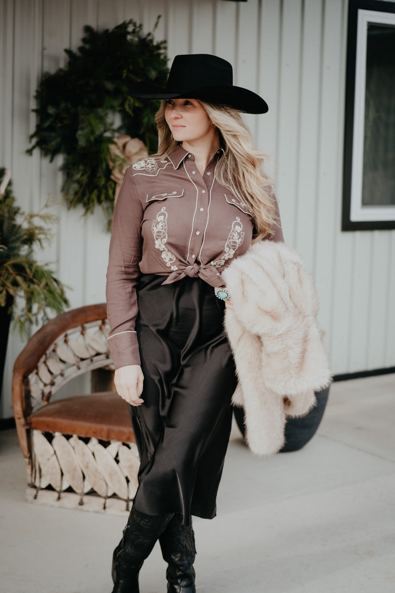 'Izabel' Luxe Black Satin Midi Skirt (XS-L)