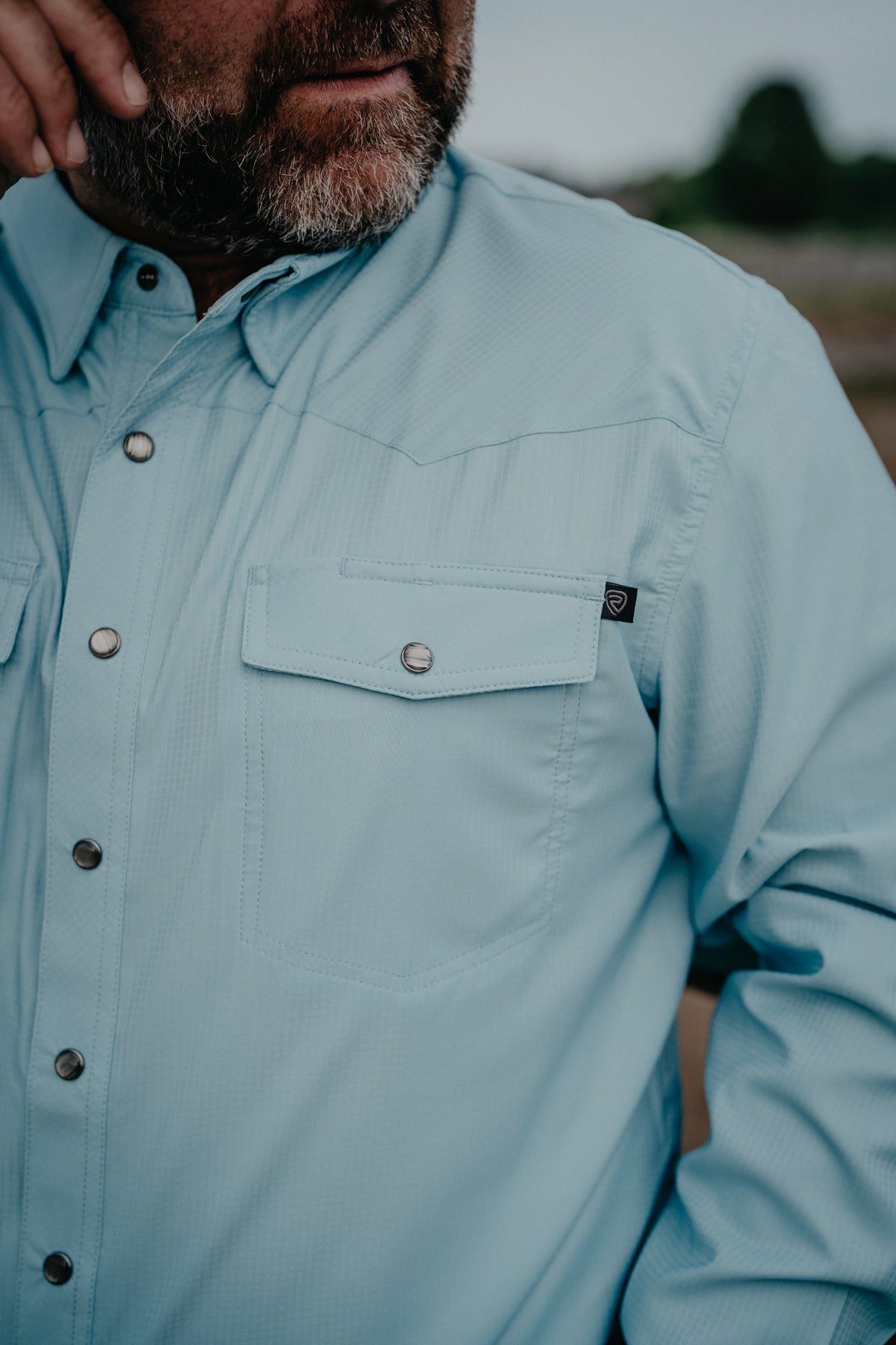 'Harlo' Men's Light Blue Tek Western Long Sleeve Pearl Snap by Rock & Roll Denim (S-XXL)