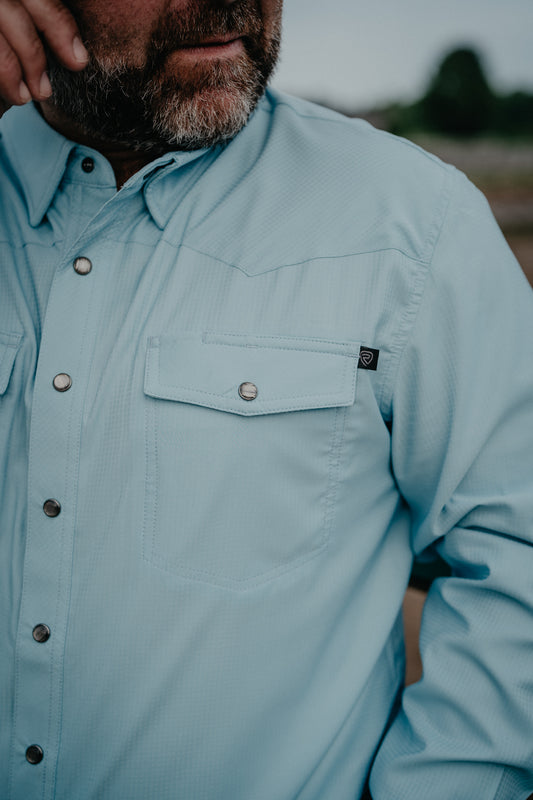 'Harlo' Men's Light Blue Tek Western Long Sleeve Pearl Snap by Rock & Roll Denim (S-XXL)
