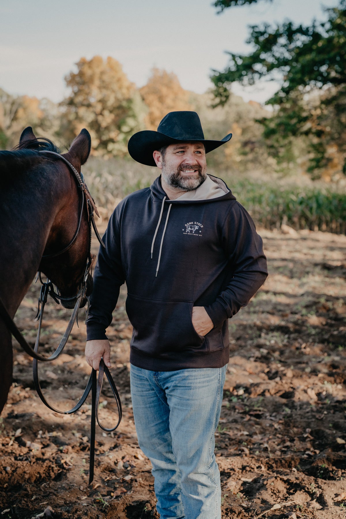 'Cattleman' Men's Dark Brown Hoody with Logo on Back