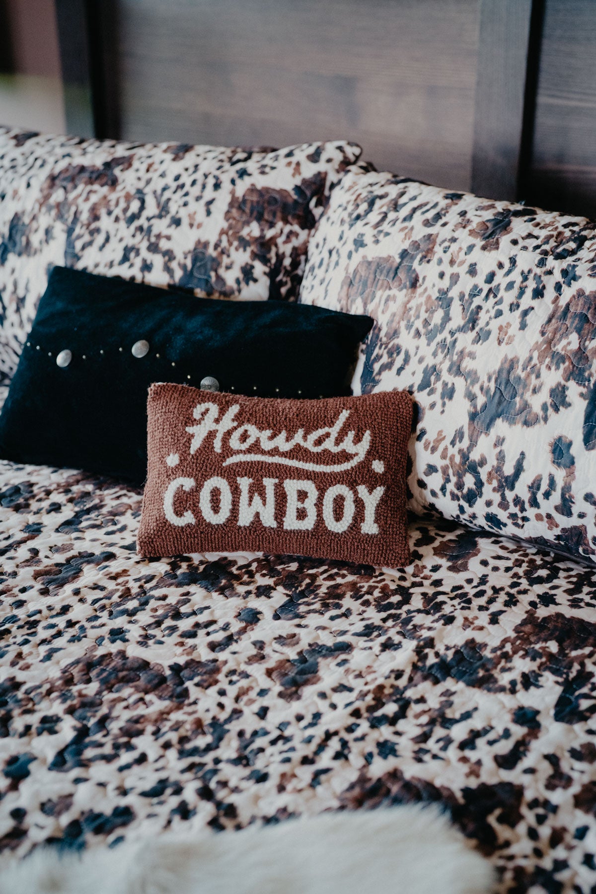 Howdy Cowboy Rug Hooked Pillow (8"x12")