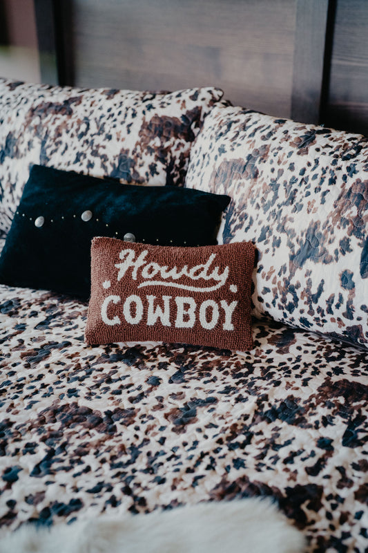 Howdy Cowboy Rug Hooked Pillow (8"x12")