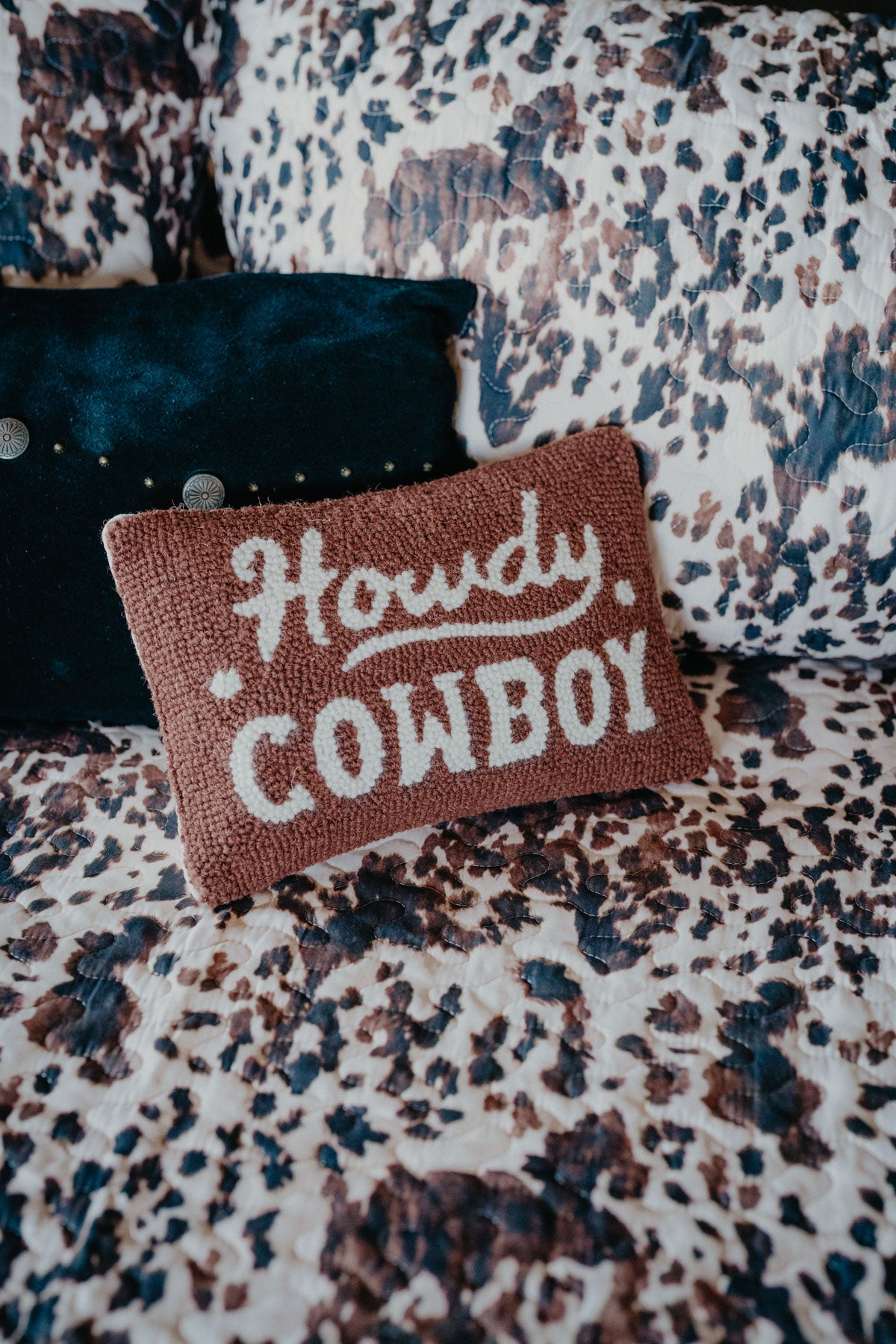 Howdy Cowboy Rug Hooked Pillow (8"x12")
