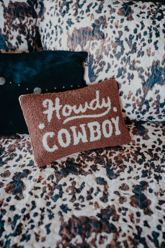 Howdy Cowboy Rug Hooked Pillow (8"x12")