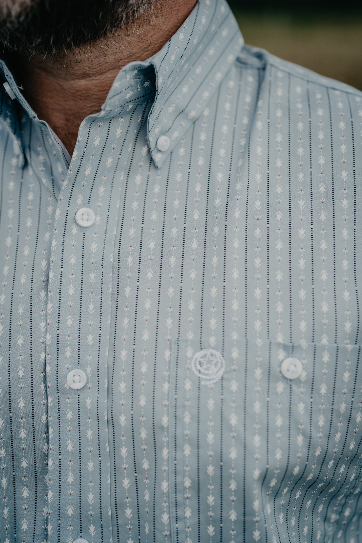 'Outrider' Men's George Straight Slate Blue with Small White Floral Stripe Long Sleeve Button Up by Wrangler (S-XXL)