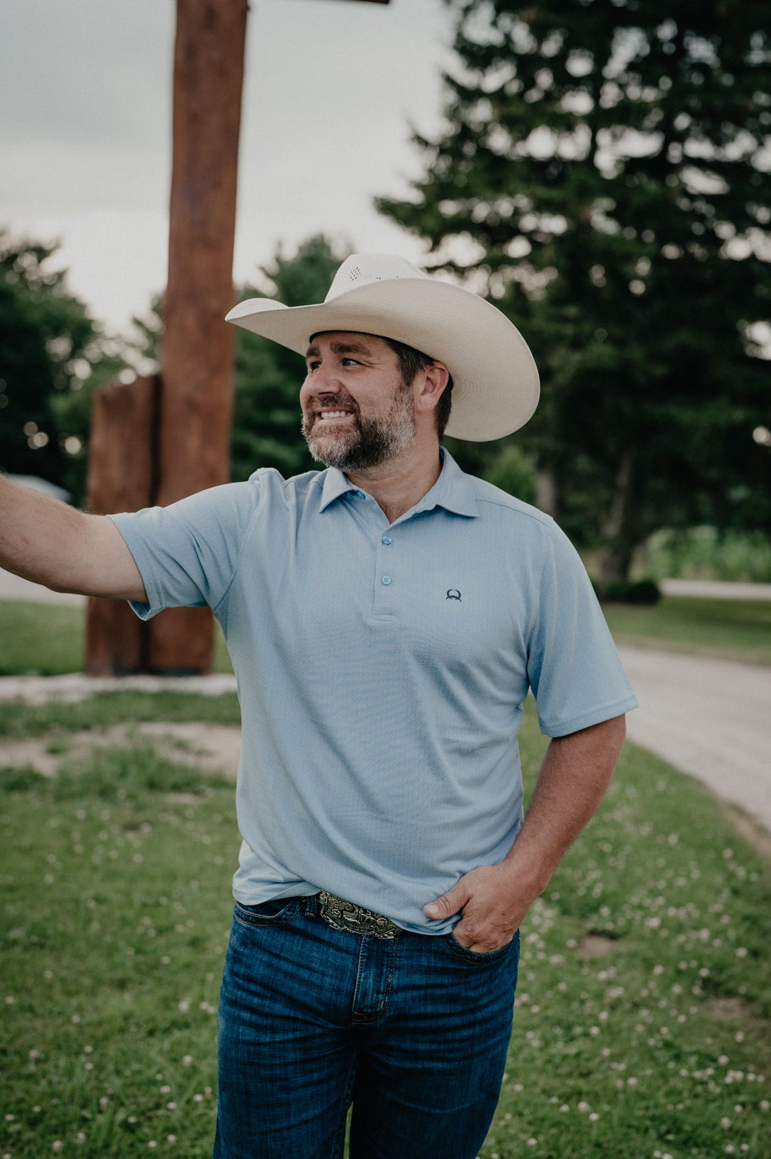 'Cyrus' Men's Light Blue CINCH ArenaFlex Polo