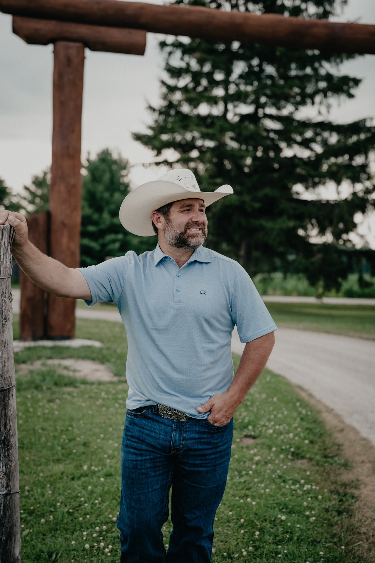 'Cyrus' Men's Light Blue CINCH ArenaFlex Polo