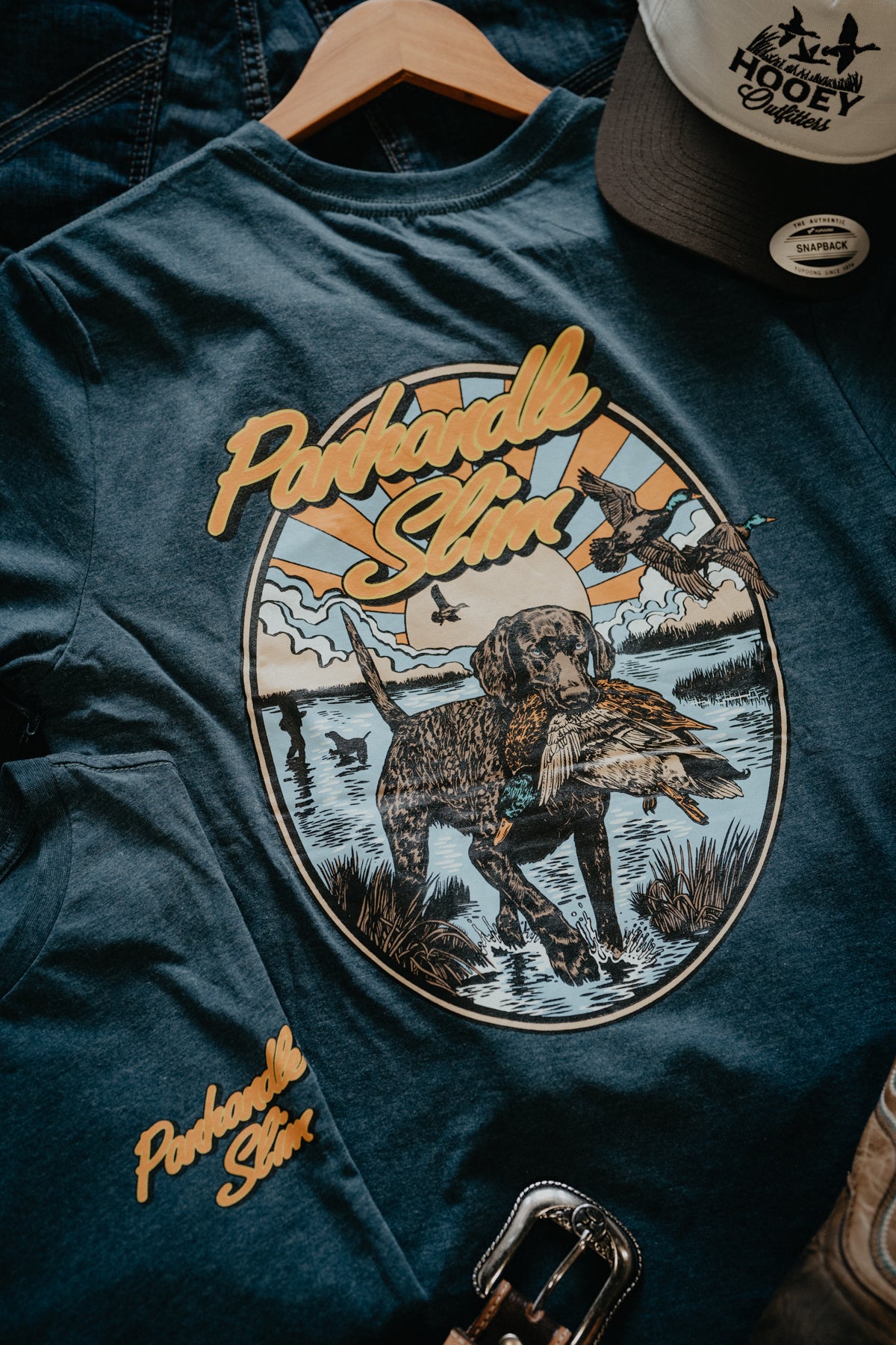'Bird Dog' Men's Heathered Navy T-Shirt by Panhandle Slim (XS-XXL)