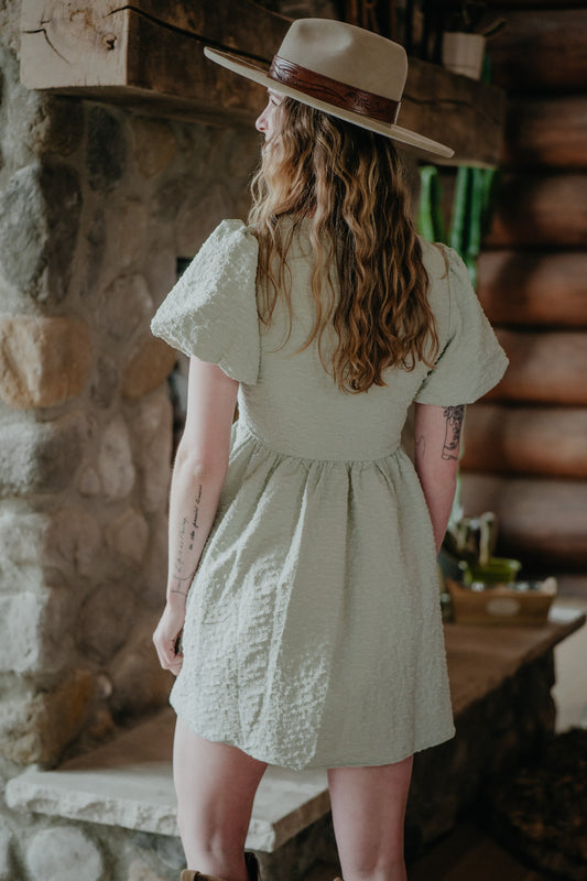 'May' Soft Sage Bow Tie Front Dress (S ONLY)