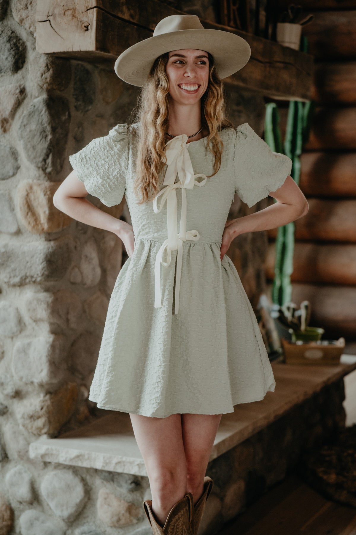'May' Soft Sage Bow Tie Front Dress (S ONLY)