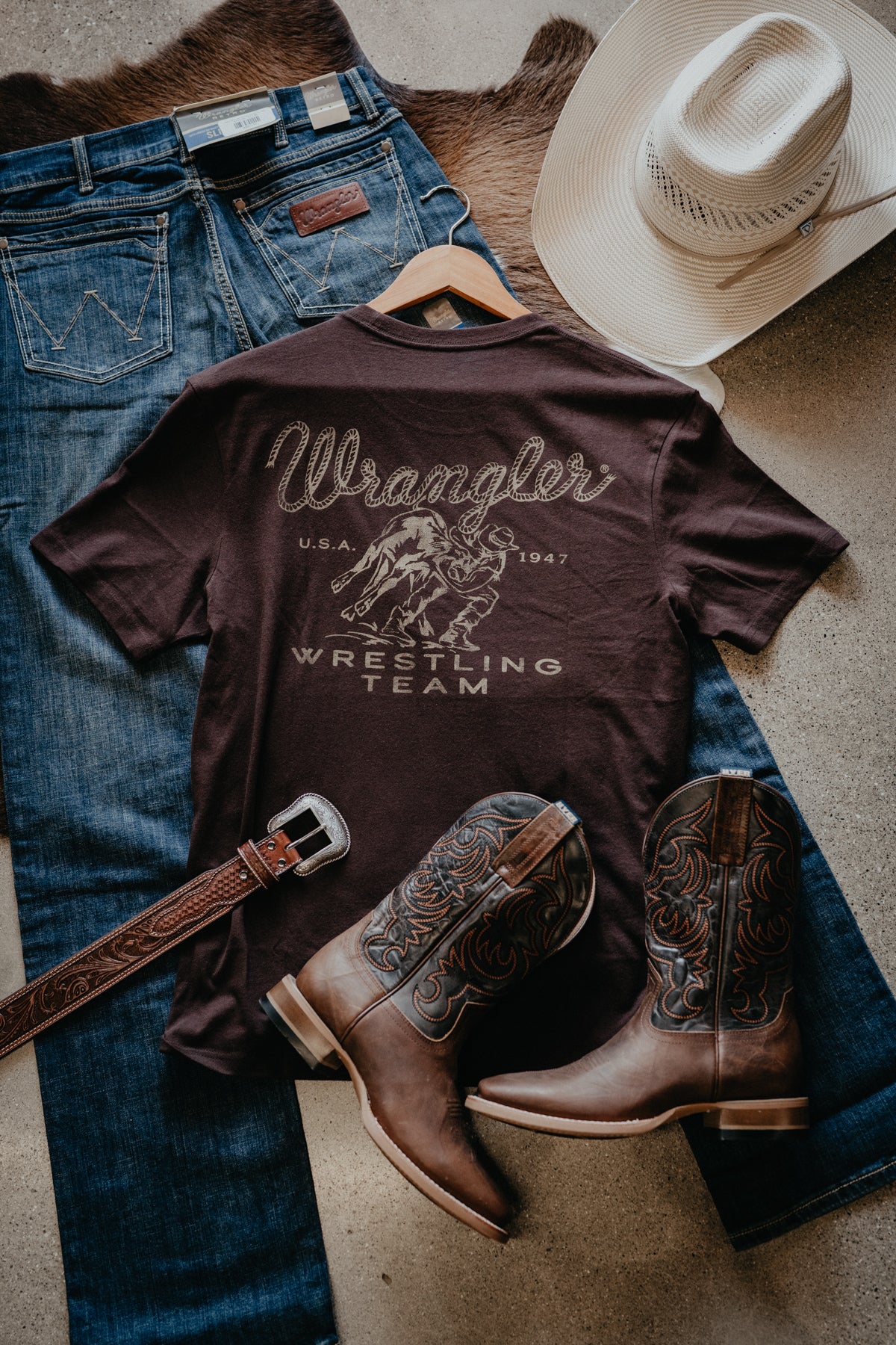 'Black Coffee' Men's Chocolate T-Shirt by Wrangler (S-XXL)