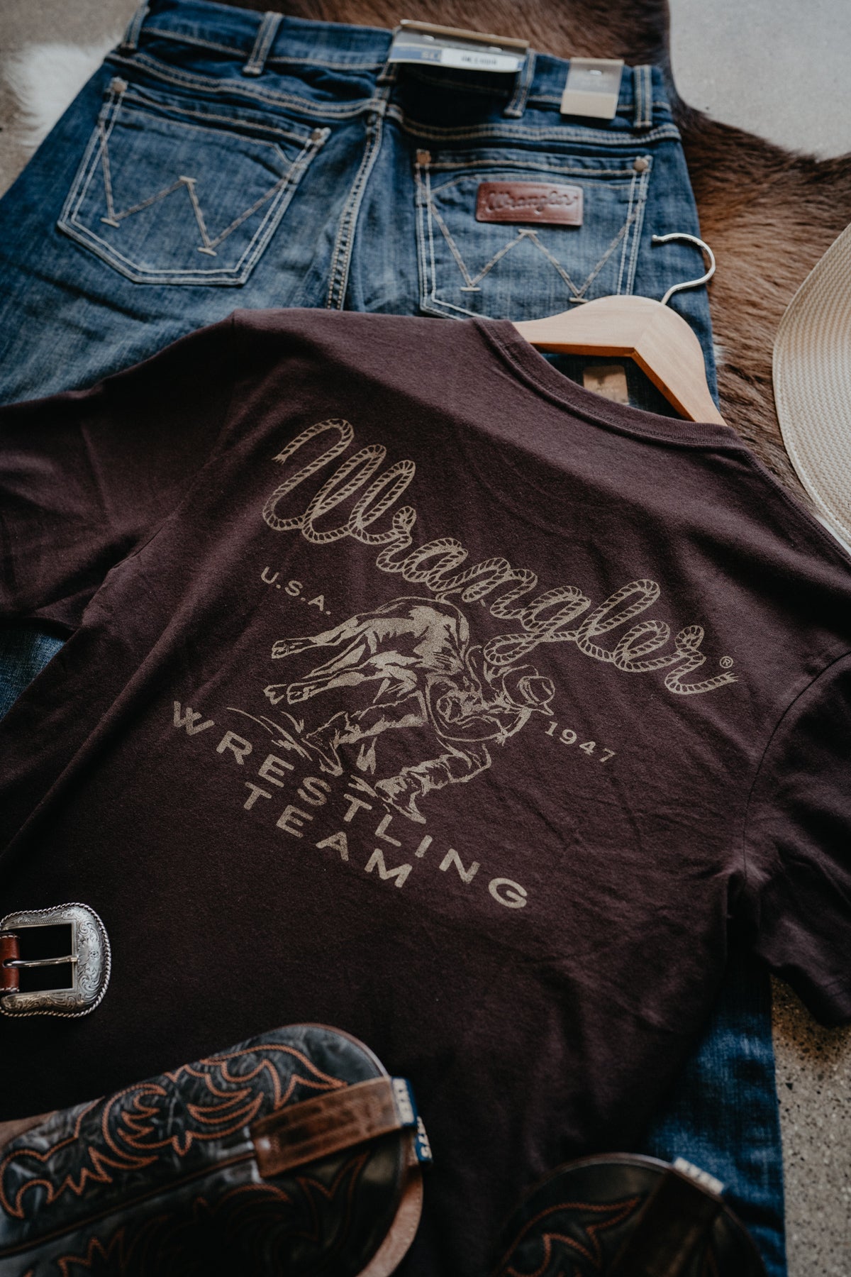 'Black Coffee' Men's Chocolate T-Shirt by Wrangler (S-XXL)
