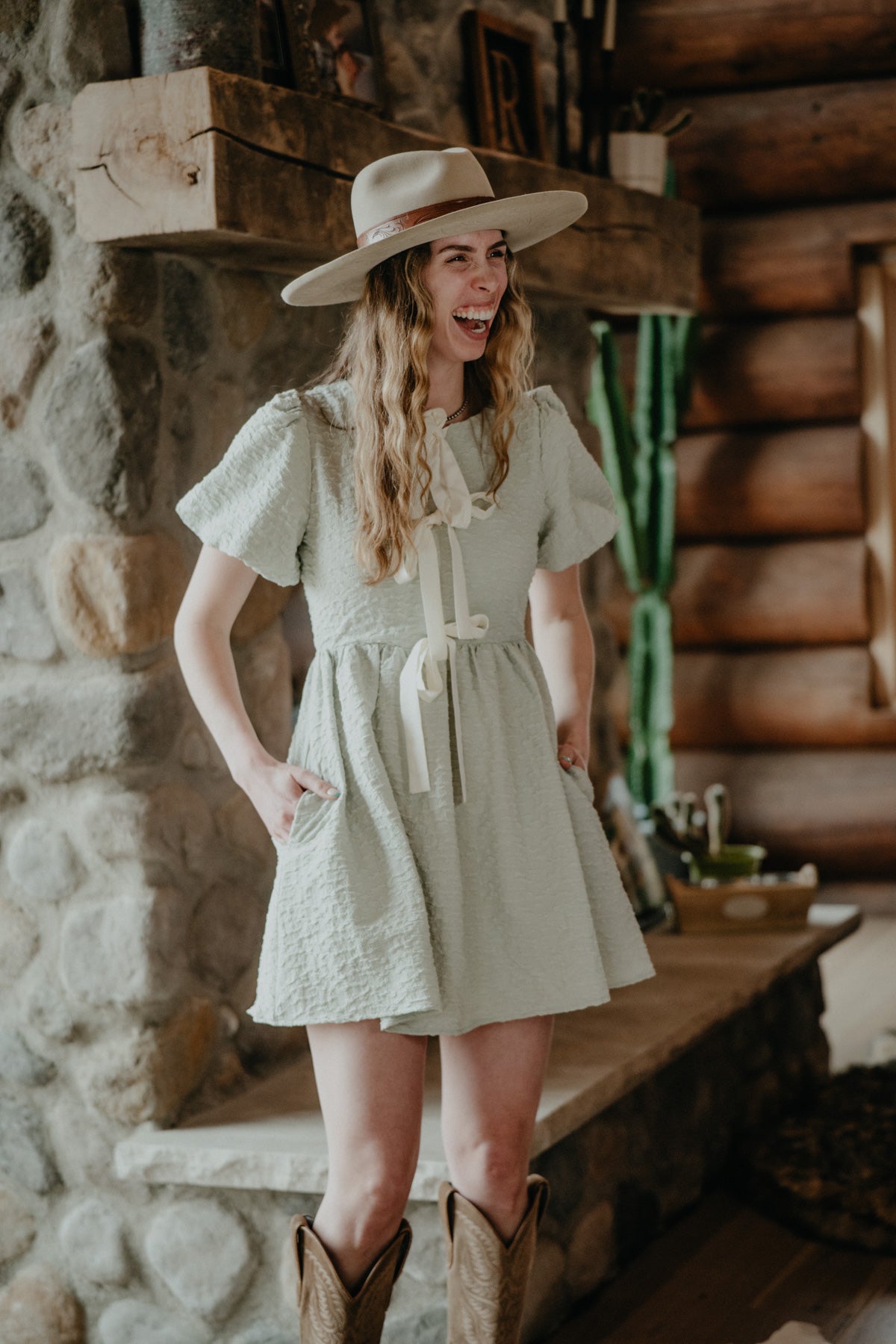 'May' Soft Sage Bow Tie Front Dress (S ONLY)