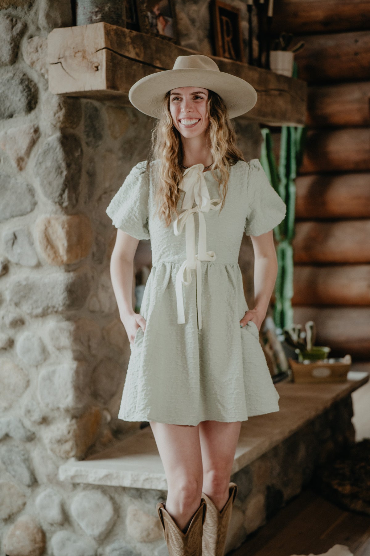 'May' Soft Sage Bow Tie Front Dress (S ONLY)