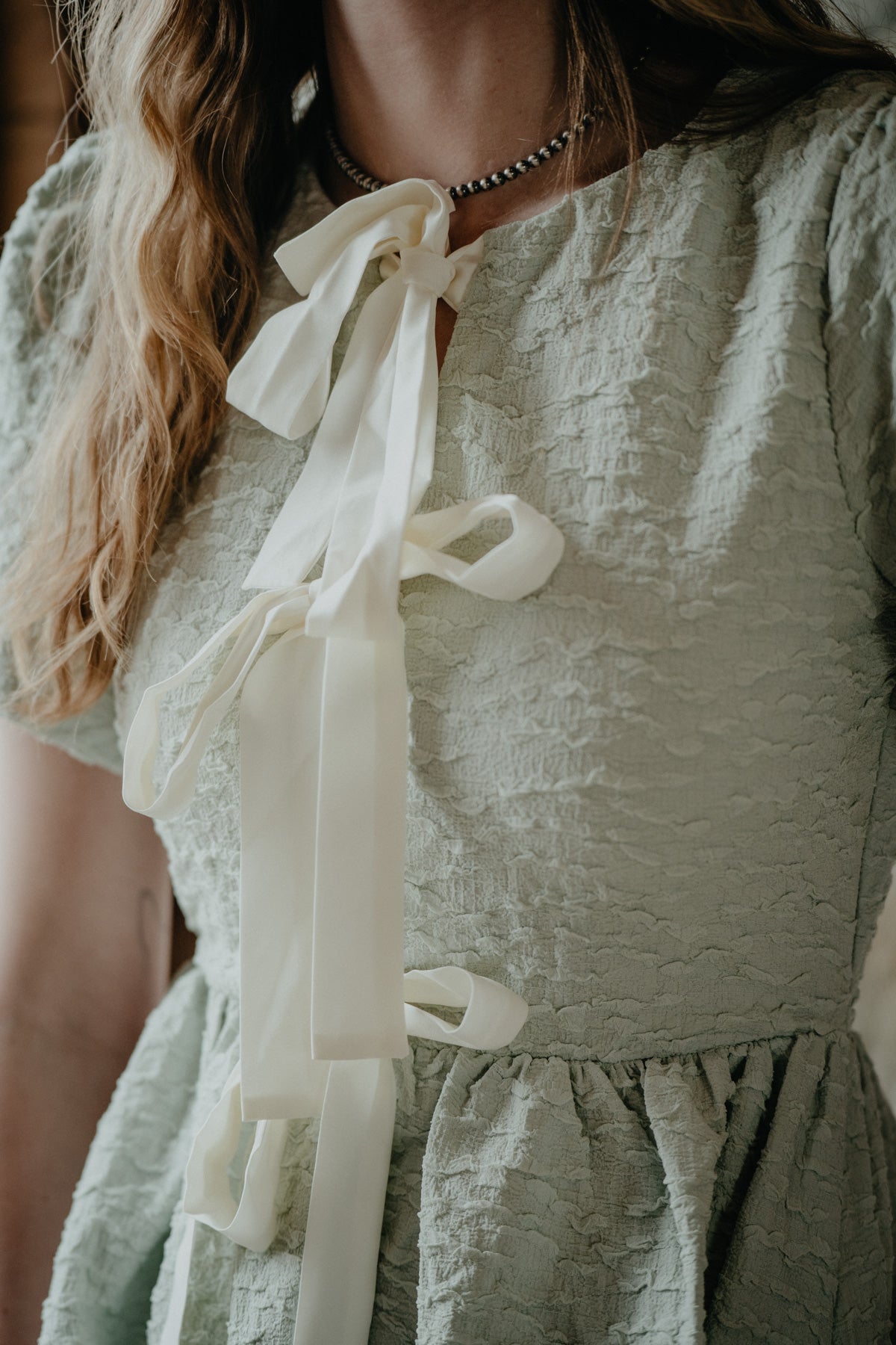 'May' Soft Sage Bow Tie Front Dress (S ONLY)