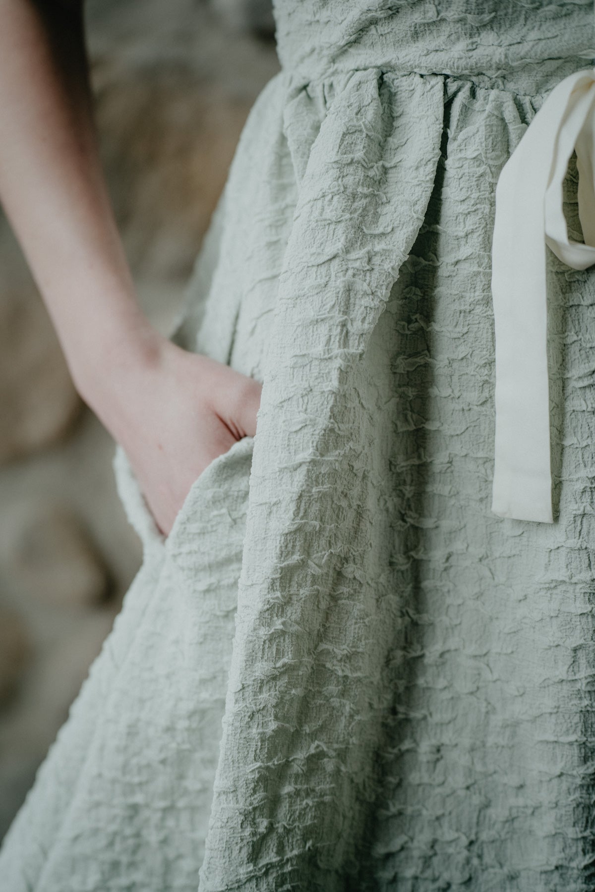 'May' Soft Sage Bow Tie Front Dress (S ONLY)