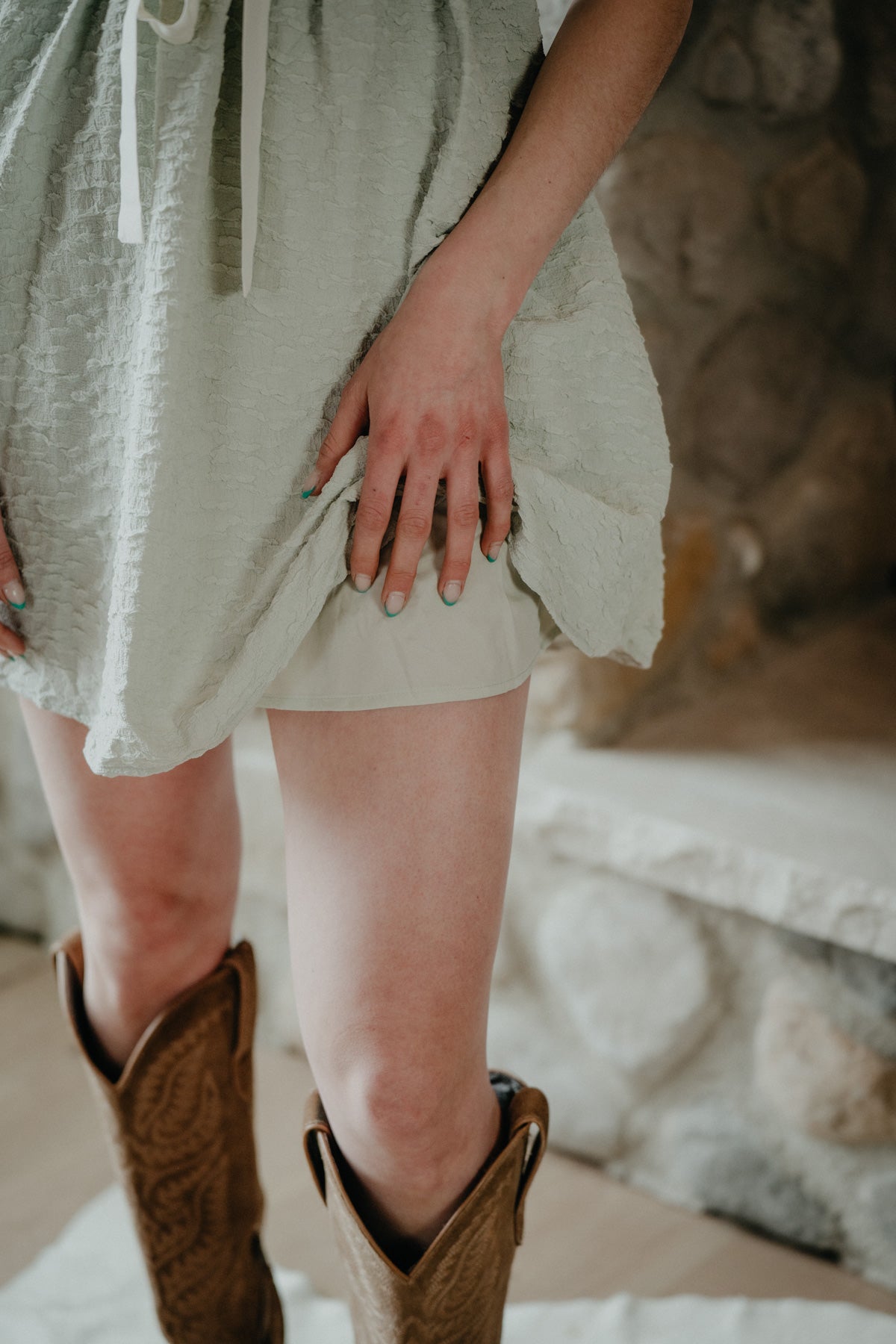 'May' Soft Sage Bow Tie Front Dress (S ONLY)