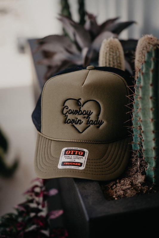 'Cowboy Lovin' Lady' Trucker Hat (Olive/Black)