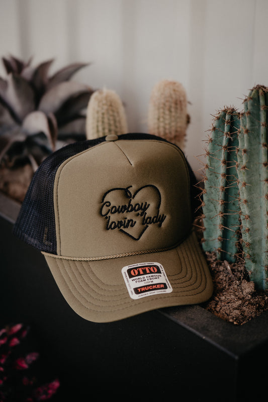 'Cowboy Lovin' Lady' Trucker Hat (Olive/Black)