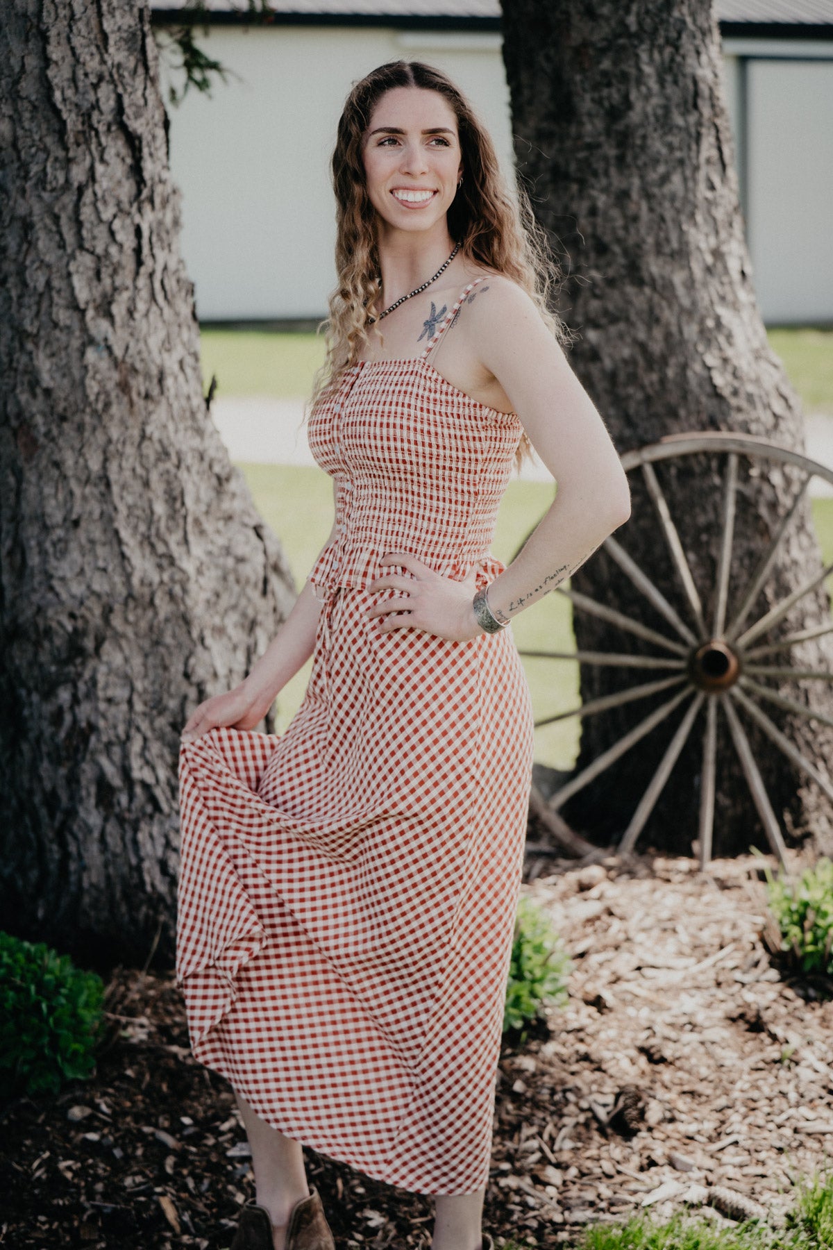 'Gazania' Rust Gingham Print Tank (S - XL)