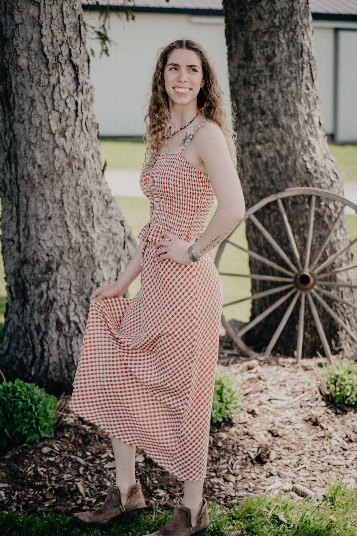 'Carley' Rust Gingham Skirt (S - XL)