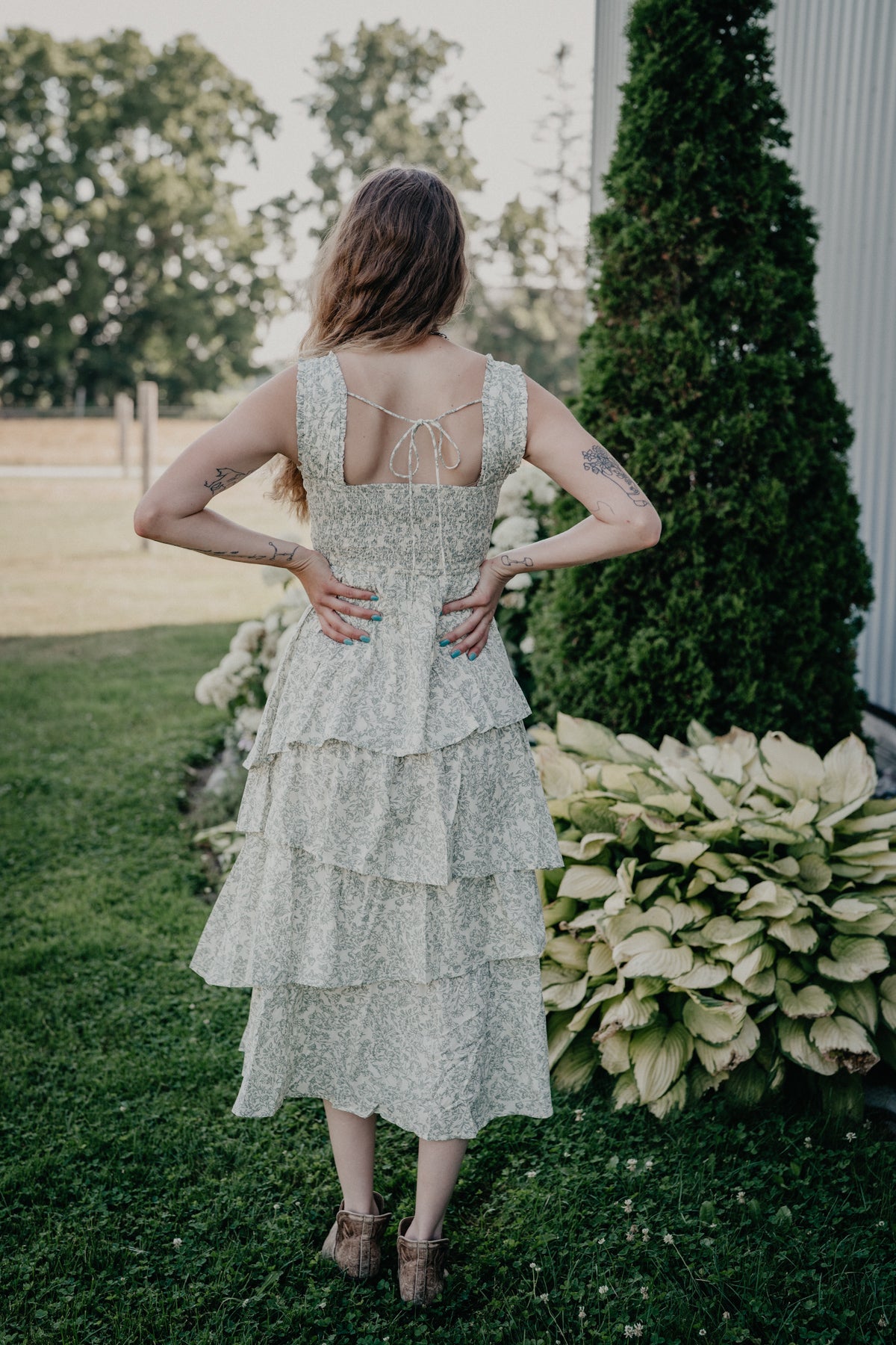 'Sallie' Sage Green Floral Tiered Midi Dress by Rock & Roll (XS-XL)