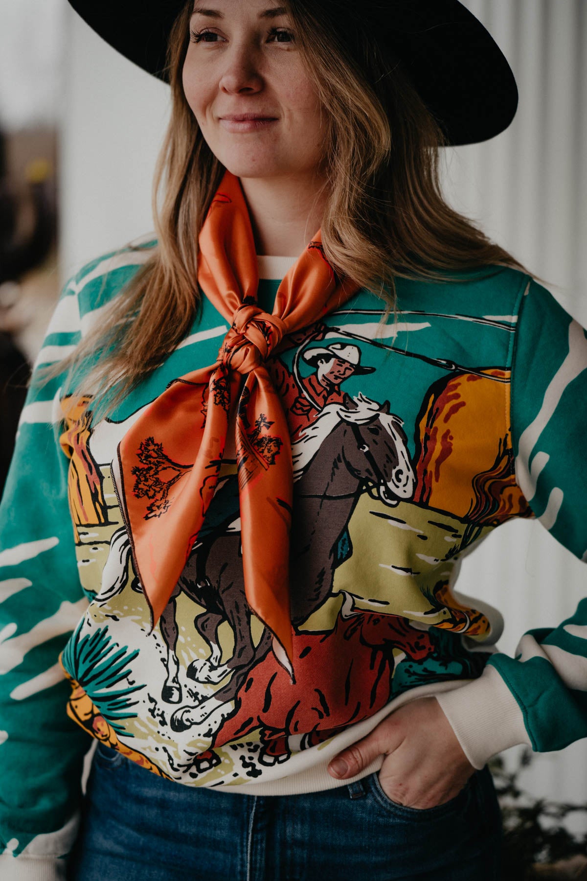 'High Desert Trails' Printed Orange Satin Wild Rag