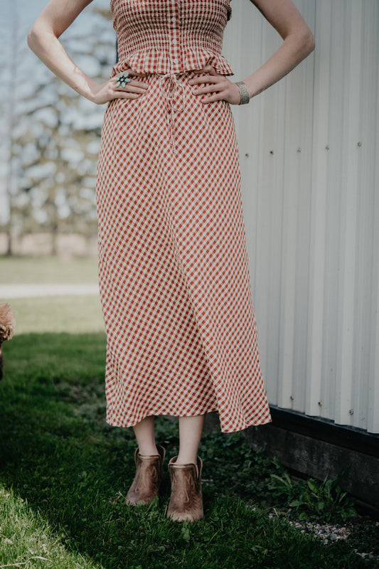 'Carley' Rust Gingham Skirt (S - XL)