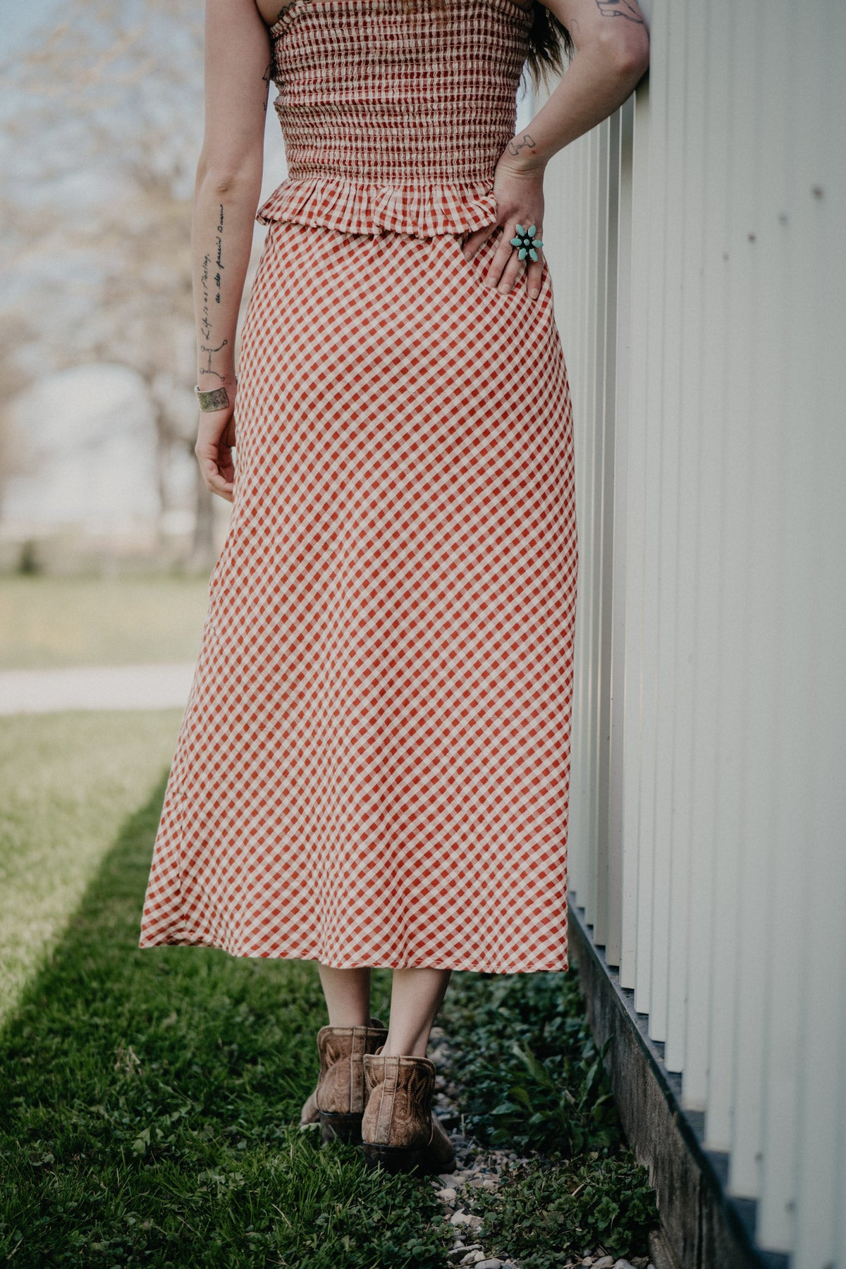 'Carley' Rust Gingham Skirt (S - XL)